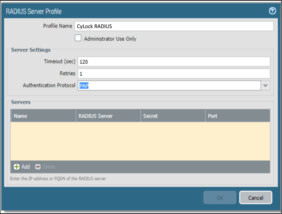  Entering Radius Timeout and Protocol